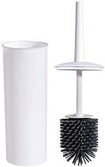 COSTOM Freestanding Toilet Bowl Brush and Holder Set with Silicone Bristles Compact for Bathroom Storage and Organization,Sturdy, Deep Cleaning, Covered Brush-White