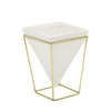 Purzest Modern Indoor Desktop Planter Vase,Ceramic Planter with Metal Stand(White + Gold)