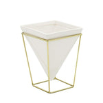 Purzest Modern Indoor Desktop Planter Vase,Ceramic Planter with Metal Stand(White + Gold)