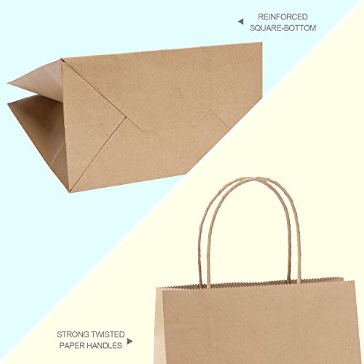 GSSUSA 100pcs 5.25 x 3.75 x 8 Brown Kraft Paper Bags,Handled, Shopping, Gift