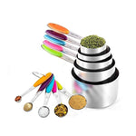 10 Piece Stainless Steel Measuring Cups And Spoons Set with with Colorful Silicone Handles