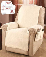 Moon_Daughter Comfortable Fleece Recliner Armchair Chair Cover Protector Storage with 4 Pockets Book Glasses Natural Color