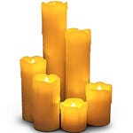 LED Lytes Timer LED Candles - Slim Set of 6, 2" Wide and 2"- 9" Tall, Ivory dripping Wax and Flickering Amber Yellow Flame Battery Operated Electric Candle