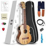 Vangoa Soprano Ukulele Spalted Maple UK-21SM 21 inch Acoustic Ukulele Beginner Bundle with Picks, Nylon Strap, Pick Container, Tuner, Kazoo, Extra Strings, Finger Shaker and Gig Bag