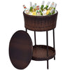 Giantex Outdoor Cooler Ice Bucket Patio Wicker Storage Poolside Deck Beverage Cooler Table with Lid Brown