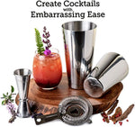 Boston Cocktail Shaker Set: Professional Weighted Bar Shaker with Hawthorne Strainer and Japanese Jigger - Perfect Home Bartender Kit For an Awesome Drink Mixing Experience - Exclusive Recipes Bonus