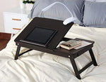 Espresso Wooden Lap Desk, Flip Top with Drawer, Foldable Legs for Laptop