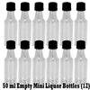 Mini ROUND Plastic Alcohol 50ml Liquor Bottle Shots + Caps (12)