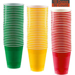 18 oz Party Cups, 96 Count - Festive Green, Sunshine Yellow, Red - 32 Each Color