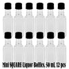 Mini SQUARE Plastic Alcohol 50ml Liquor Bottle Shots + Caps (12)