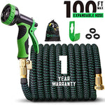 50/100ft Expandable Garden Hose Expanding Water Hoses,Flexible Lightweight Gardening Hoses No Kink, Outdoor Yard Cloth Expandable Hose with 100% Solid Brass Valve 9 Function Hose Nozzle (Black 100FT)