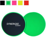 Synergee Core Sliders. Dual Sided Use on Carpet or Hardwood Floors. Abdominal Exercise Equipment