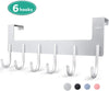 ACMETOP Over The Door Hook Hanger, Heavy-Duty Organizer for Coat, Towel, Bag, Robe - 6 Hooks, Aluminum, Brush Finish (Silver)