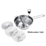 Stainless Steel Food Mill Mouli Ricer with 3 Milling Discs，Dishwasher Safe