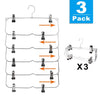 6-Tier Skirt Hangers，Space Saving Pants Hangers Sturdy Multi-Purpose Stainless Steel Pants Jeans Slack Skirt Hangers with Clips Non-Slip Closet Storage Organizer（3pack