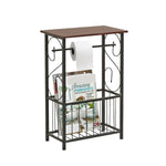 Gramercy Bathroom Table and Stand with Toilet Paper Roll-Bar Holder and Storage Rack - Black Metal Frame with Scroll Design, Walnut Color Wood Top - Ideal to Keep Essential Toiletries at Easy Reach