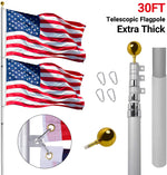 Gientan 30FT Telescopic Flag Pole, Extra Thick Heavy Duty Aluminum Flagpole Kit with 3x5 US Flag Golden Ball Top for Commercial Residential Outdoor Use, Fly 2 Flags