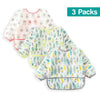 3 Pcs Long Sleeved Bib Set | Baby Waterproof Bibs with Pocket Bundle | Toddler Bib with Sleeves and Crumb Catcher | Stain and Odor Resistance Play Smock Apron - Pack of 3 | 6-24 Months