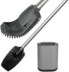 COSTOM Toilet Brush with Holder for Bathroom Cleaning, Stainless Steel Toilet Bowl Brush with TPR Soft Brush Head, Compact Design, Black-Grey Color