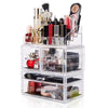 DreamGenius Makeup Organizer 2 Pieces Acrylic Jewelry and Cosmetic Storage Display Boxes with 4 Drawers