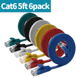 Cat 6 Ethernet Cable 10FT 5PCS UP to Gigabit 1000 Base-T LAN Higher Bandwidth 32AWG Cat6 Internet Network Flat Patch Cable Short Computer Networking Cord with Snagless RJ45 Connectors