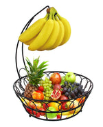 TQVAI Wire Fruit Basket Bowl with Banana Hook Hanger, Black