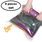 8 Travel Space Saver Bags - No Vacuum or Pump Needed - for Clothes - Reusable - Luggage Compression - Set of 4 L and 4 M Sacks - Transparent