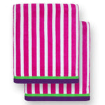 Ben Kaufman - Oversized 40" X 70" Stripe Color Velour super soft Beach and Pool Towel Set of 2 pieces . Easy care, Extra Large (Pink)