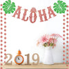 TMCCE Luau Party Supplies Rose Gold Aloha Sign Banner For Hawaiian Moana Party Decorations