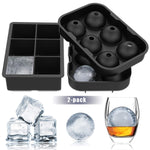 Convallaria Ice Cube Trays Whiskene Combo Mold(Set of 2), Sphere Ice Ball Maker with Lid & Large Square Molds with funnel(included) for Chilling Whiskey, Cocktails and Any Drinks - Reusable & BPA Free