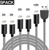 TNSO MFi Certified iPhone Charger Lightning Cable 5Pack(3FT 3FT 6FT 6FT 10FT) Extra Long Nylon Braided USB Fast Charging&Syncing Cord Compatible iPhone Xs MAX XR X 8 Plus 7 Plus 6s Plus Sliver Gray