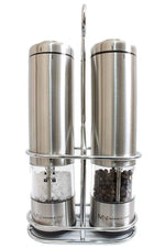 Electric Salt and Pepper Grinder Set (Battery Operated) by Marble Nest - Premium Stainless Steel with Stand - LED Light - Ceramic Mill - Adjustable Fine to Coarse Knob - Separate Battery Compartment