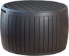 Keter 230897  Circa Natural Wood Style Round Outdoor Storage Table D, 37 Gallons,  26.7 in. Diameter x 16.5 in Height.