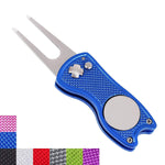 Mile High Life All Metal Foldable Golf Divot Tool with Pop-up Button & Magnetic Ball Marker (Multi-Colors/Shape)