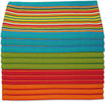 Aunti Em's Kitchen Kitchen Dish Towels Salsa Stripe - 100% Natural Absorbent Cotton (Size 28 x 16 inches) Festive Red, Orange, Green and Blue, 12-Pack