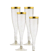50 Gold Rimmed Sparkle Plastic Champagne Flutes, Gold Glitter, 6.5 Oz Reusable Heavy Duty Wine Glass, Clear Plastic Toasting Glasses, Disposable Plastic Wine Glasses, cups for Bachelorette Party.